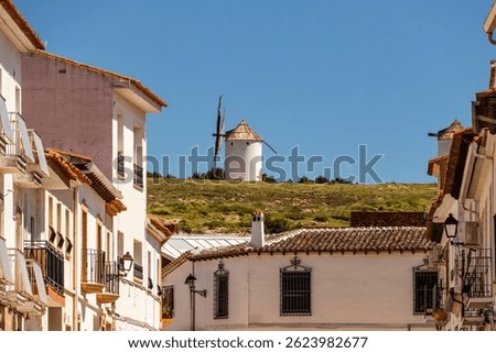 Old windmill in spring at sunset, Cuenca, Castilla la Mancha, Spain