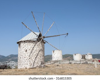 Old Windmills In Bodrum, Mugla, Turkey