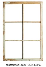 Old Window Frame, Six Square Glazing, Isolated Image