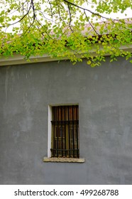Old window with the gray wall.