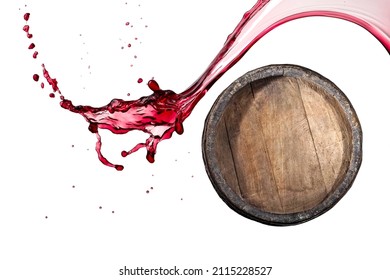 Old Wine Barrel With Red Wine Splash, Top View