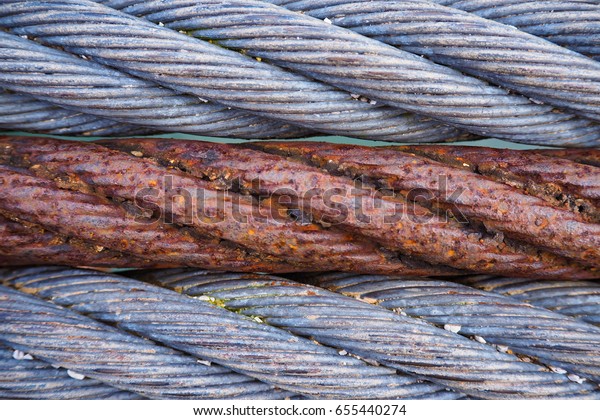 Old wire rope sling,\
steel wire close up
