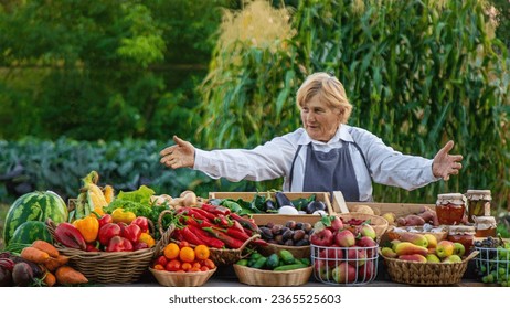 old woman farmer sells vegetables and fruits at the farmers market. Selective focus. food. - Powered by Shutterstock