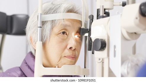 Old woman having her eyes examine 