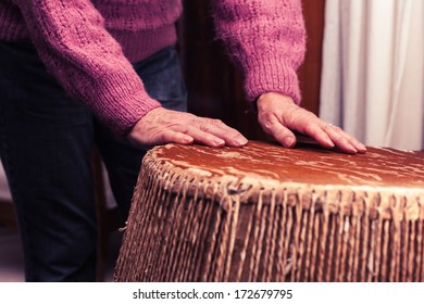 Old Woman Playing Bongo Drums