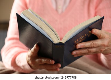 Old Woman Reading Bible, Closeup