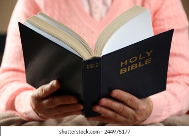 Old Woman Reading Bible, Closeup