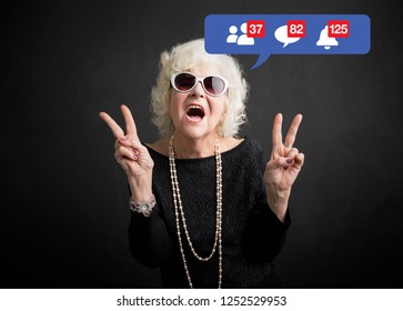 Old woman still rocking and being active on social media