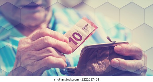 Old Woman Taking Out A Banknote From Her Wallet, Geometric Pattern