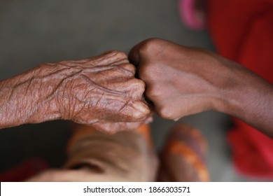 Old Woman And Young Girl Hand Together Showing Generation Gap, Age Gap Photo, Generation Gap Photo