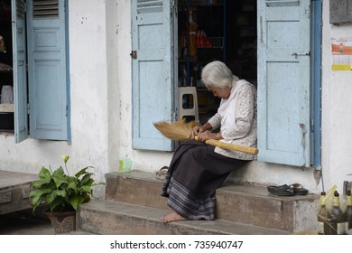 a old women at a house in the town of Luang Prabang in the north of Laos in Southeastasia, lao, luang prabang, november, 2017...