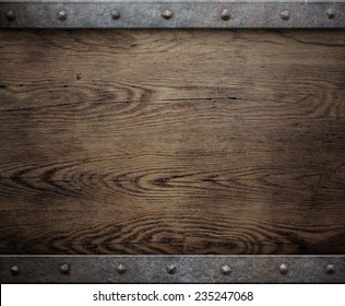 Old Wood Background With Metal Frame