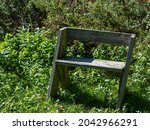 An old wood bench on grass near bushes at Yellowstone Lake SP, Blanchardville, Lafayette County, Wisconsin. Land of Kiikaapoi, Sauk, Meskwaki, Myaamia, Waazija (Ho-Chunk or Winnebago),
Očhéthi Šakówiŋ