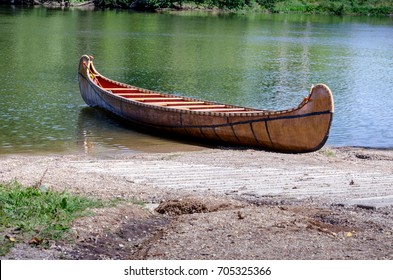 Old Wood Canoe On The Saint Joseph River In Niles Michigan USA