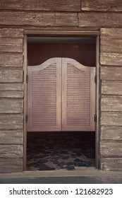 old wood doors of old western building - Shutterstock ID 121682923