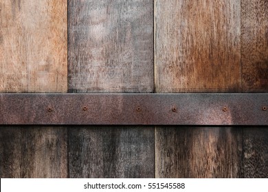 Old Wood Panels Texture With Rusty Metal Background