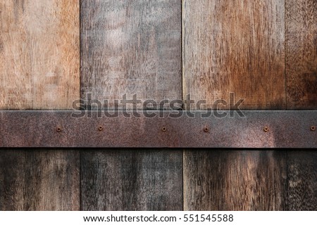 Old wood panels texture with rusty metal background