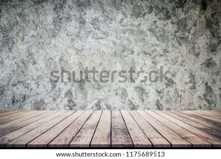 old wood plank or wood floor with cement wall texture background use for product display