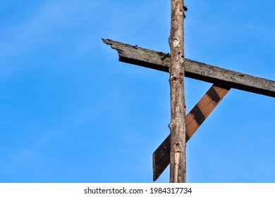 Old Wood Pole On Blue Sky Background