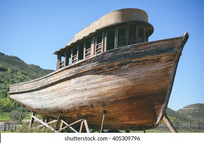 Old Wood Ship On The Ground