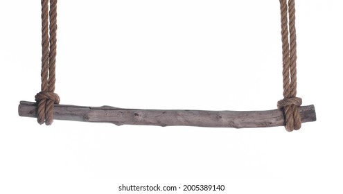 Old Wood Stick Hang On Rope On Isolated White Background