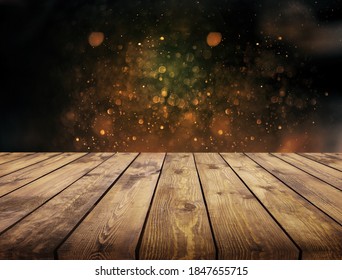 Old Wood Table With Blured Abstract Background