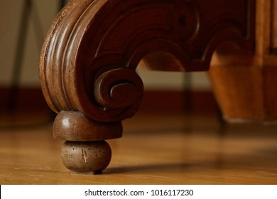 Old Wood Table Decorated Carved Leg Detail