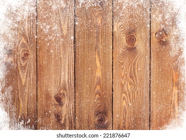 Old Wood Texture With Snow Christmas Background