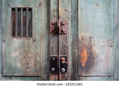 Old wood window with rust steel