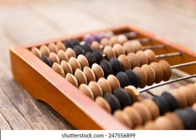 Old Wooden Abacus On Wood Background