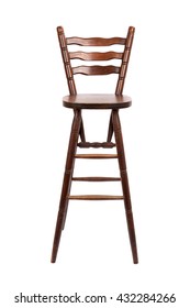 Old Wooden Bar Stool, Isolated On White