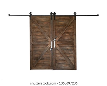 The old wooden barn door isolate ON white background. - Powered by Shutterstock