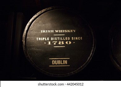 Old Wooden Barrel Full Of Dublin's Irish Whiskey