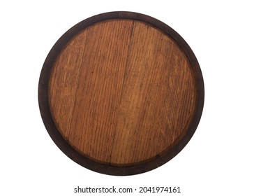 Old Wooden Barrel Isolated On White Background, Top View