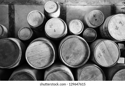 Old Wooden Barrels pilled up in a stack