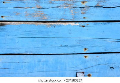 Old wooden blue boat floor background