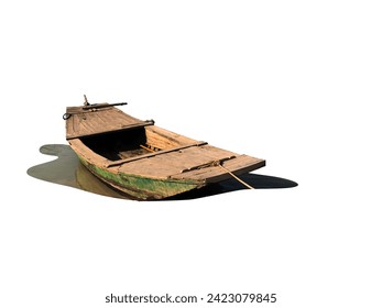 Old wooden boat, use for fishing, isolated with white background.  - Powered by Shutterstock