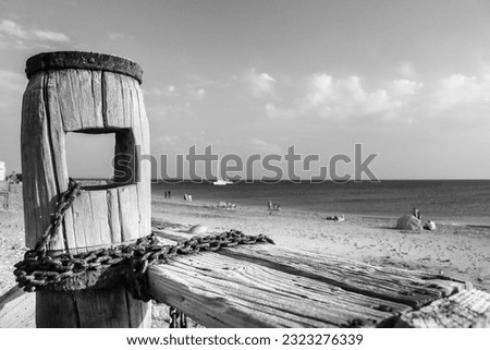 Old wooden boat winch at Las Salinas beach in Cabo de Gata-Nijar natural Park.