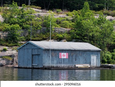 Old Wooden Boathouse On Canadian Shield