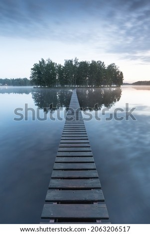 Old wooden bridge in park. Beautiful colored trees with lake in autumn, landscape photography. Summer and Late autumn. Outdoor and nature.
Amazing foggy morning. Lake coast. Fog over autumn lake water