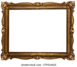Old wooden bronze color frame isolated on white
