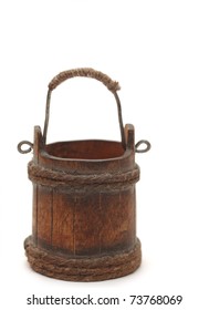 Old Wooden Bucket On White Background