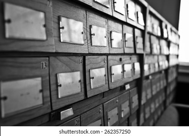 Old Wooden Card Catalogue. Library Catalogue.