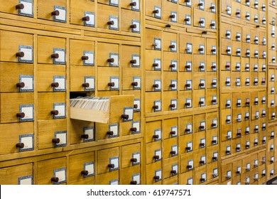 Old Wooden Card Catalogue In Library