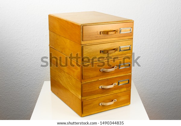 Old Wooden Cardbox Drawers Compartments Register Stock Image