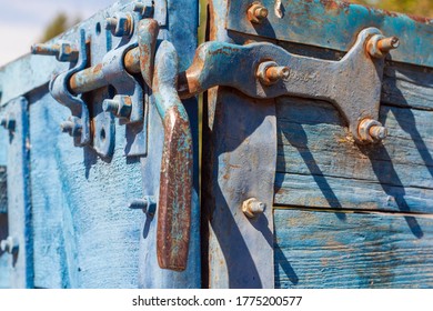 Old Wooden Cargo Body With An Old Rusty Bolt.