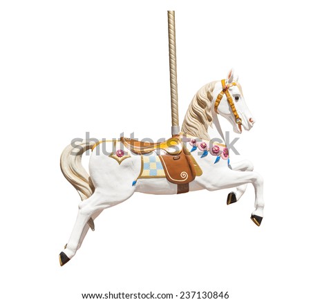 Old wooden carousel horse isolated on white background