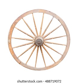 Old Wooden Cartwheel Isolated On White