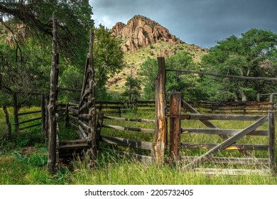 Old Wooden Cattle Corral In A Valley