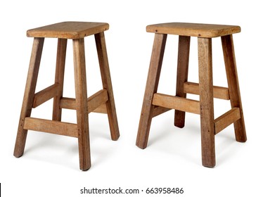 Old wooden chair isolated on white background with clipping path. - Shutterstock ID 663958486